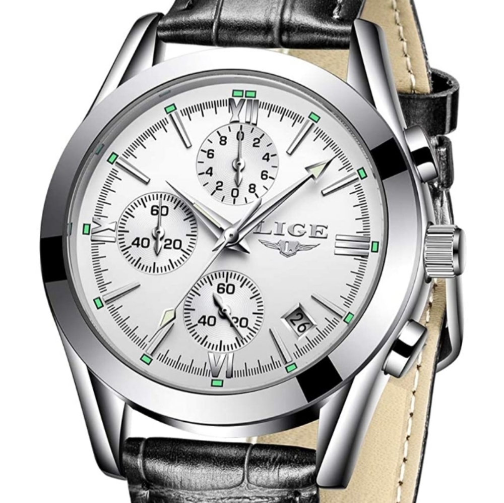 Mens Watch Leather Analog Quartz Wristwatch Men